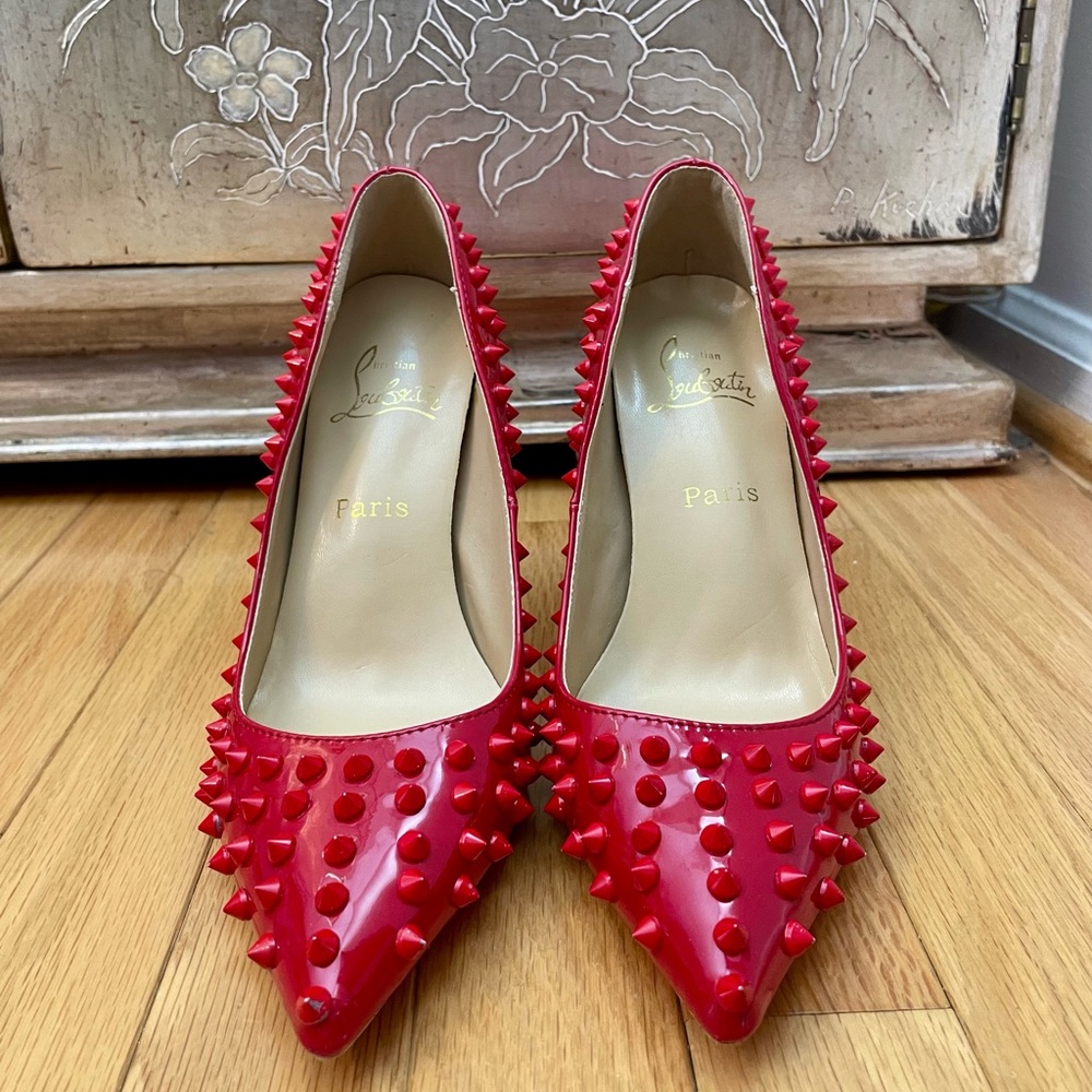 Christian Louboutin Red Spiked Heels-runs small - Picture 3 of 8